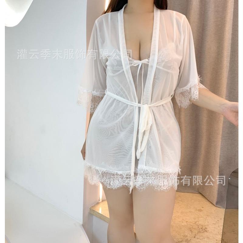Sexy Underwear, Sexy Lace Suspender Skirt, Mesh Perspective Women's Transparent Robe, Flirting Loungewear Set