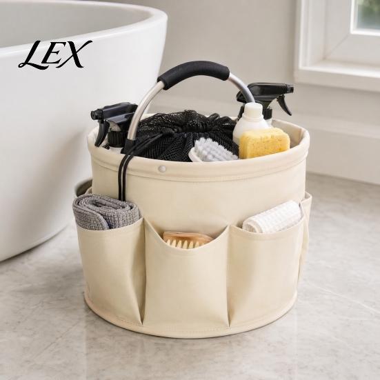 Outdoor Cleaning Tool Bag Foldable Storage with Handle & Drawstring, Waterproof Oxford Cloth Pouch Multi-Pockets, Large Tools Organizer Basket