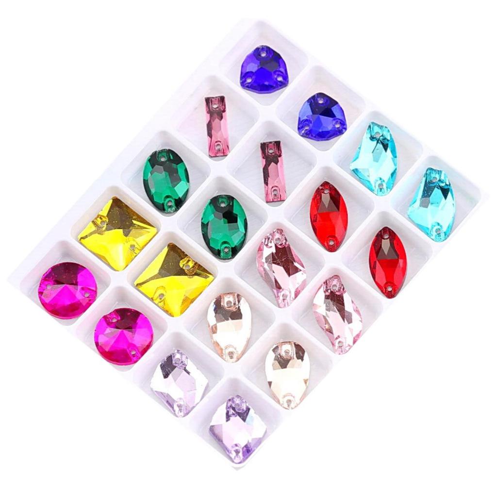 Mixed Color Crystal Buckles - Handmade Double Hole Glass Diamond for DIY Clothing