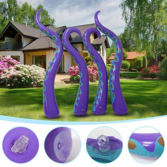 4 st Halloween Uppblåsbar Bläckfisk Tentakel Jättestor Blås Upp Lila Bläckfisk Ben Utomhusdekorationer för Gård Trädgård Gräsmatta Dekor