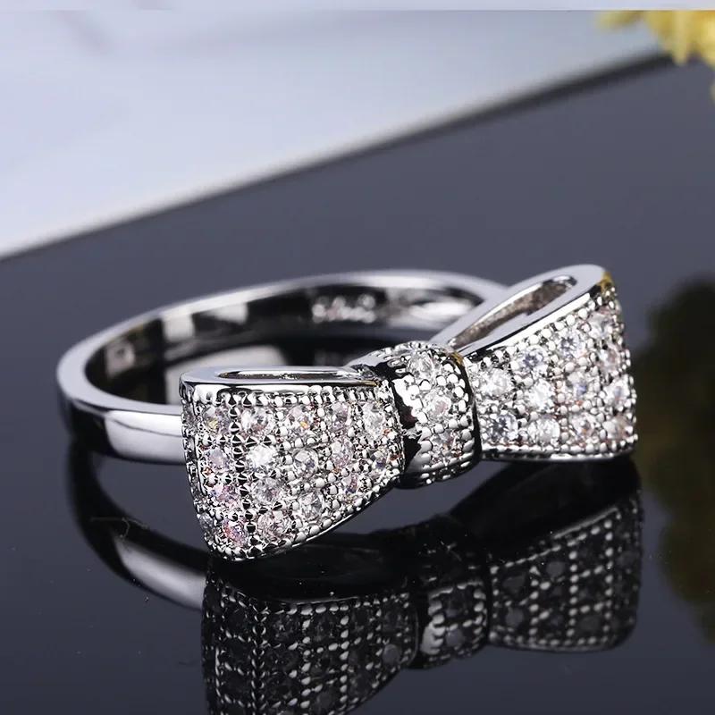 Fashion Solid  Sterling Silver Exquisite Big Bow Tie Wedding & Engagement Ring Made with Cubic Zirconia