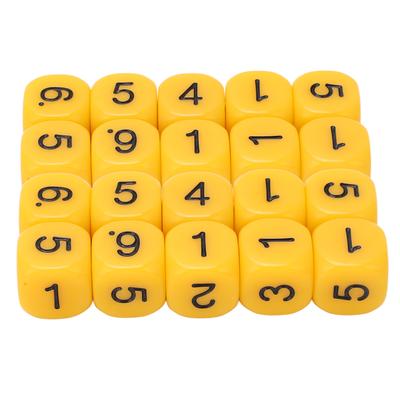 20 STÜCKE 6 Seiten Zahlenwürfel Rundes Eckendesign Kunststoff Würfelset Brettspiel Lehrmittel Gelb