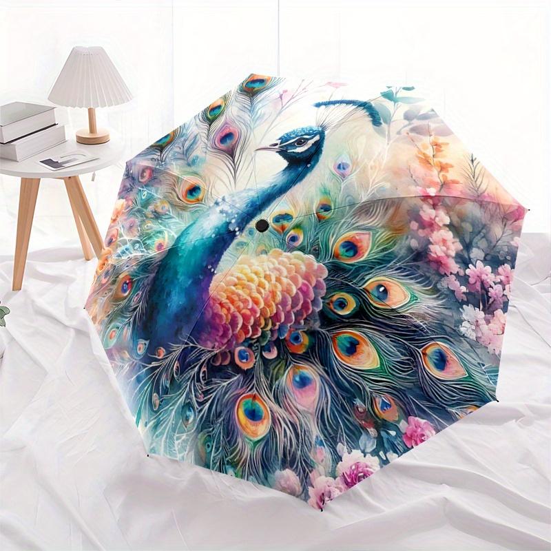 1pc Colorful Peacock with Feathers Spread Amidst Flowers and Nature s Beauty Automatic Opening and Closing Umbrella C021