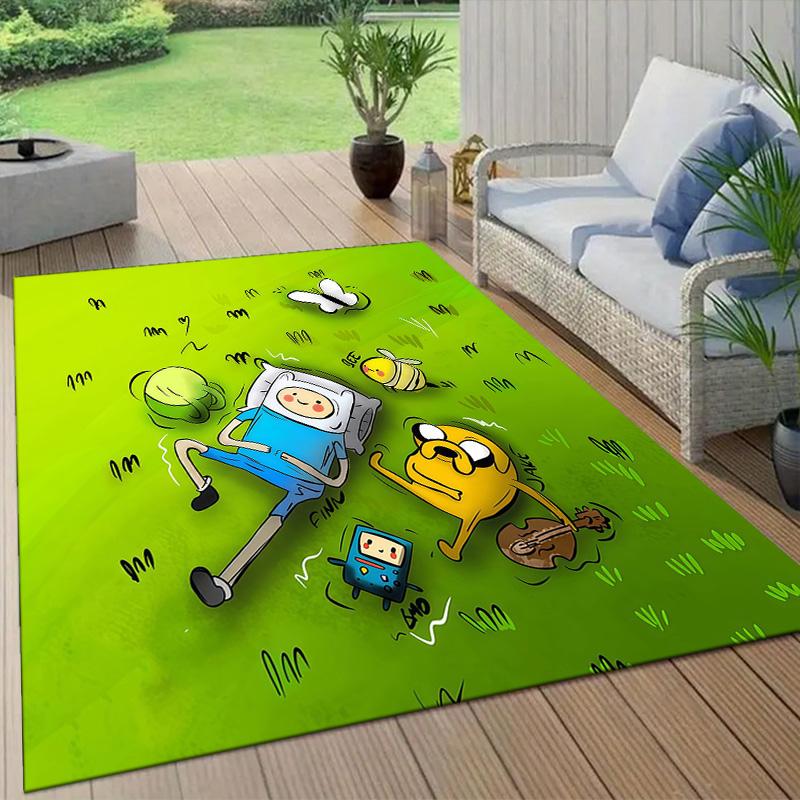 Adventure Time Flannel Pattern Square Carpet,Area Rug,Carpet Rug for Living Room Bedroom Sofa Playroom Decor,Non-slip Floor Mat