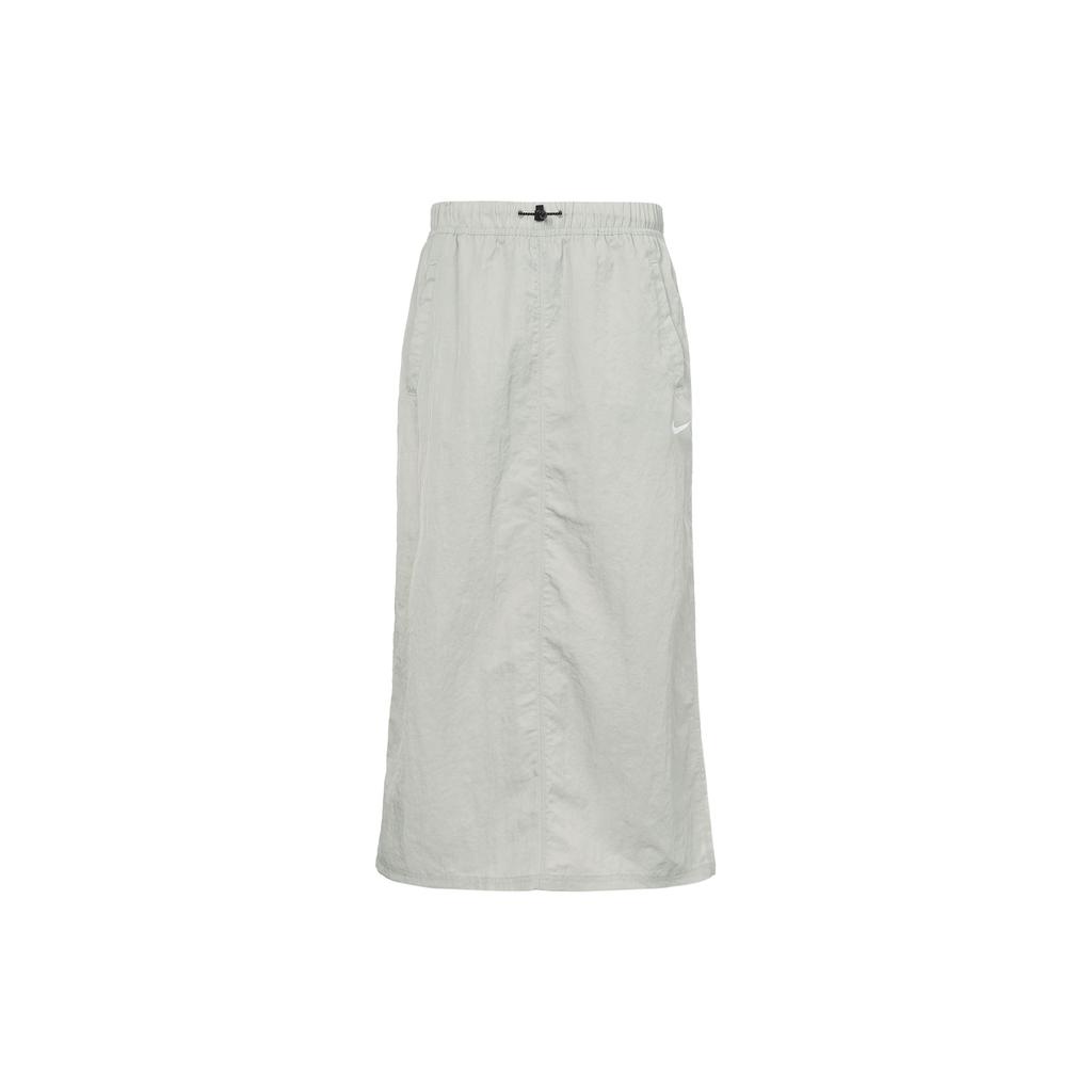Nike Solid Color Logo Print Side Split Woven High Waist Midi Casual Skirt Women Skirts Gray DM6250-012