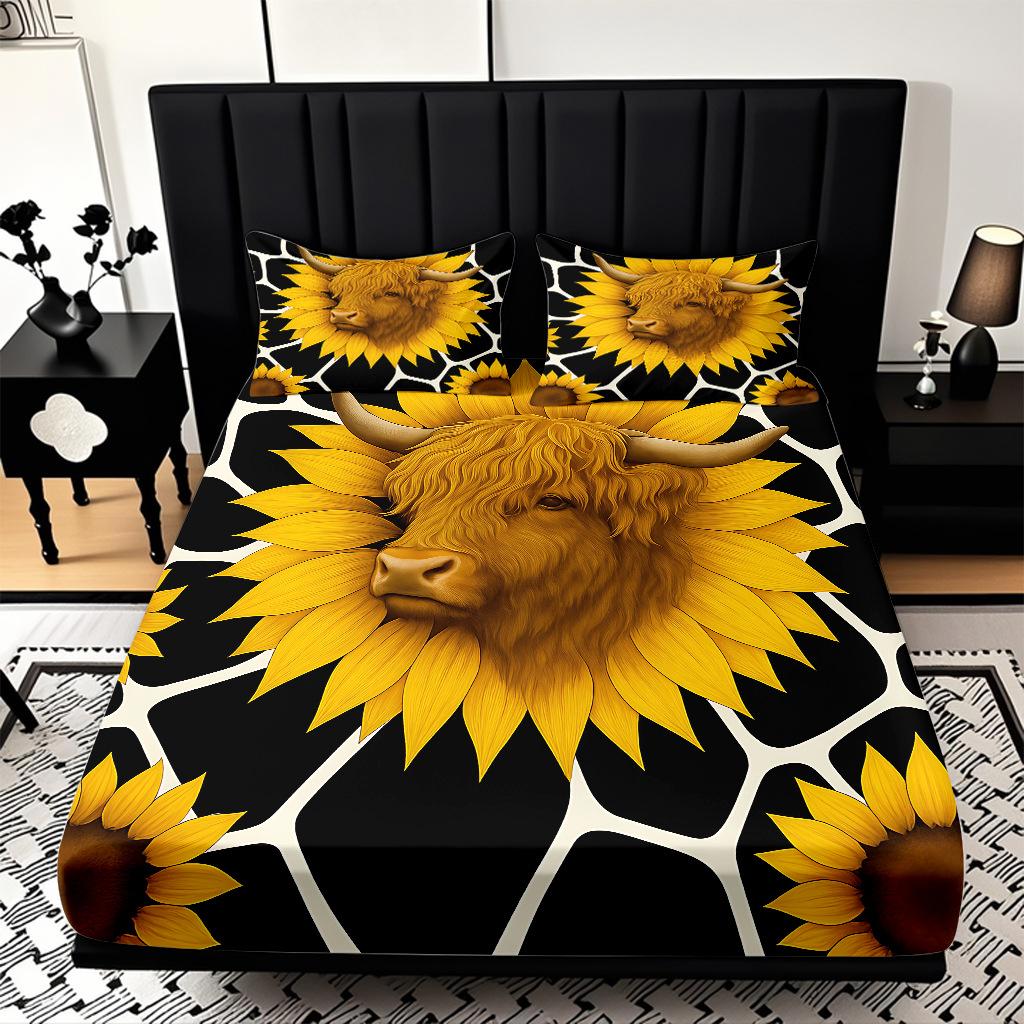 Home Textiles Sunflower Pattern 3D Digital Printing Sanded Sheet Three-Piece Set, Pattern