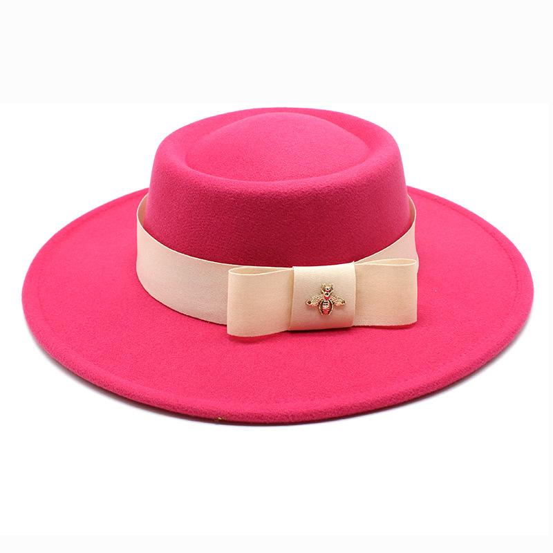 British Elegant Ring-Shaped Concave Flat-Topped Woolen 8.5Cm Top Hat Men'S And Women'S Flat-Topped Woolen Top Hat