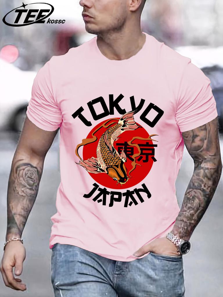 Harajuku Tokyo Japan Koi Fish Design Men TShirts Fashion Short Sleeve AllMatch Cotton Soft T Shirt Summer Unisex Loose Clothes