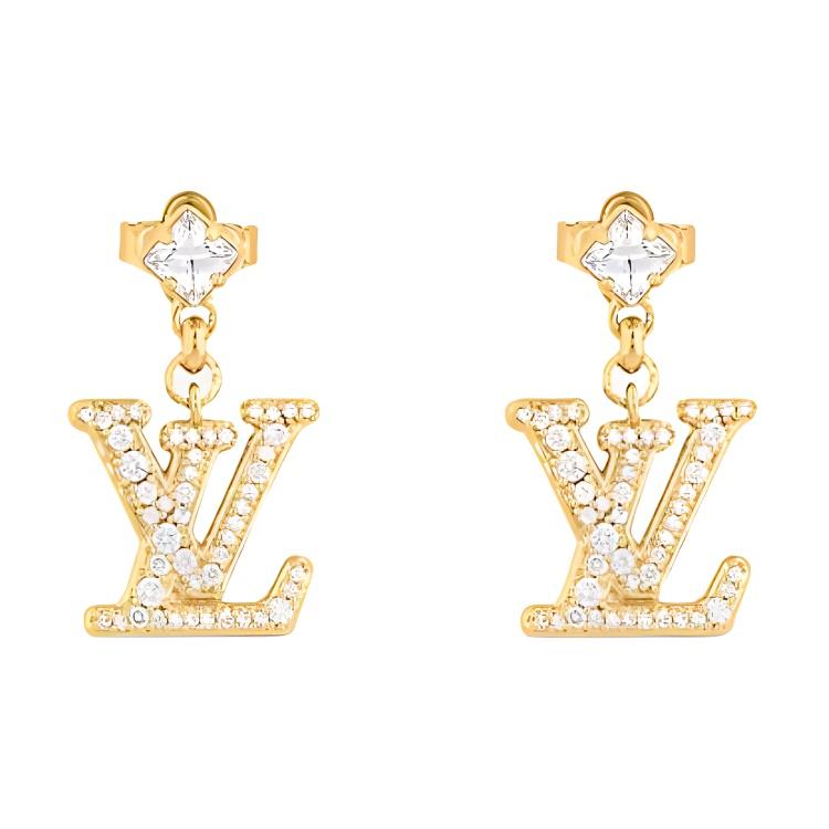 

Louis Vuitton Logo Design Metal Imitation Crystal Earrings Unisex Earrings Gold M01844 Box+Shopping Bag