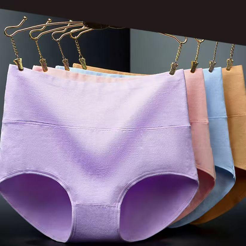 Customized Women's High-Waisted Pure Cotton Tummy Control Antibacterial Briefs - Comfortable, Breathable, Solid Color Underwear