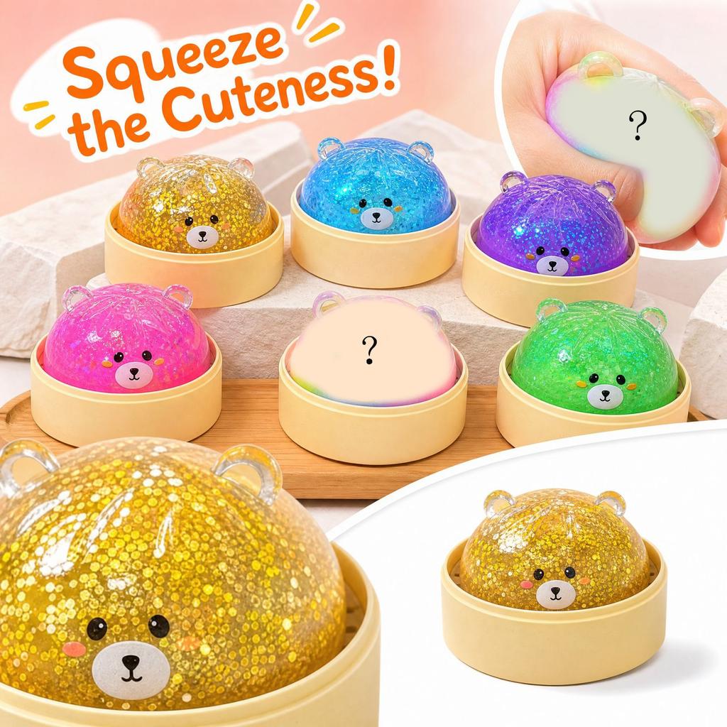 Bear Bun Toy for Kids and Adults, Cute Sensory Toy - Color May Vary from 6 Assorted Colors