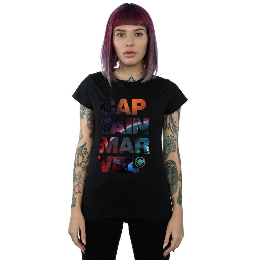 Marvel Womens/Ladies Captain Marvel Space Text Cotton T-Shirt