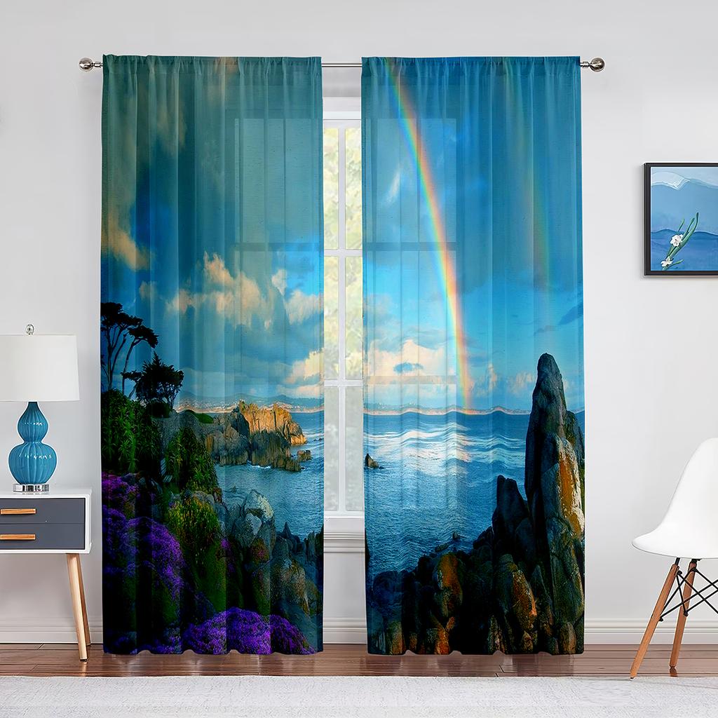 Regenbogen-Fantasie, allmähliche Veränderung, Kunst, Tüll in transparenten Vorhängen für Wohnzimmer, Schlafzimmer, Küche, Dekorbehandlung, Chiffon-Vorhang, Jalousie