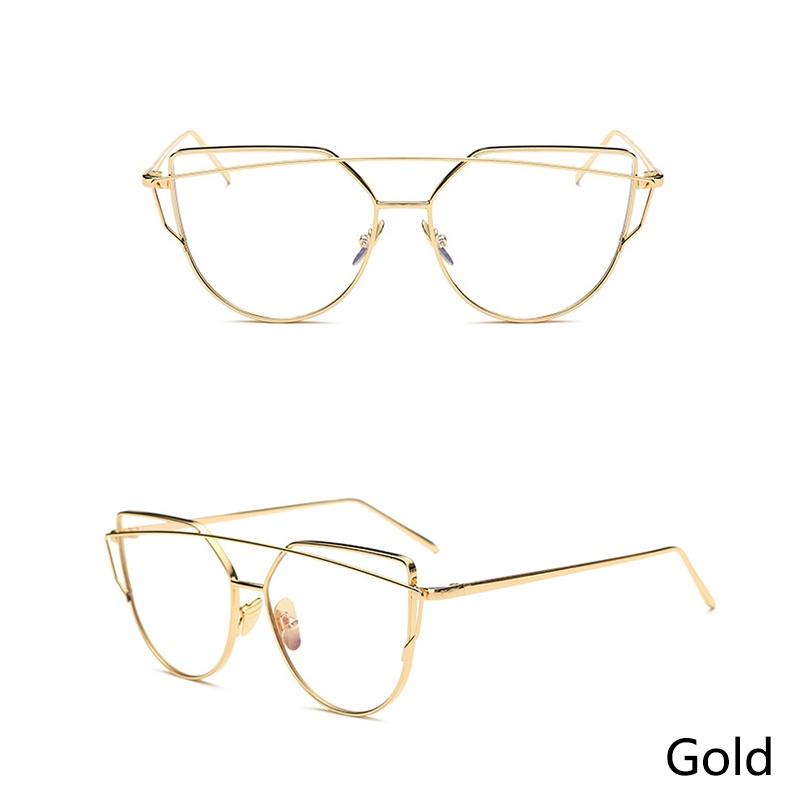 Ochelari cu rame metalice aurii Ochelari pentru pisici Ochelari de vedere cu lentile transparente Ochelari de soare retro de designer de brand