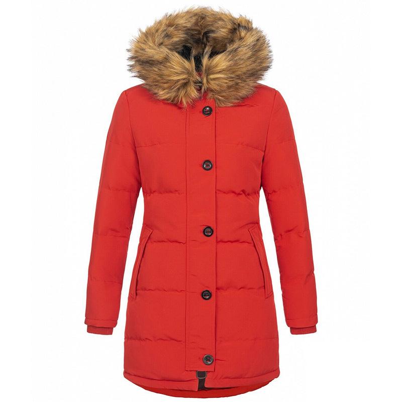 Women's Hooded Slim Fit Cotton Coat - European & American Style, Mid-Length, Solid Color, Warm Outerwear for Autumn & Winter