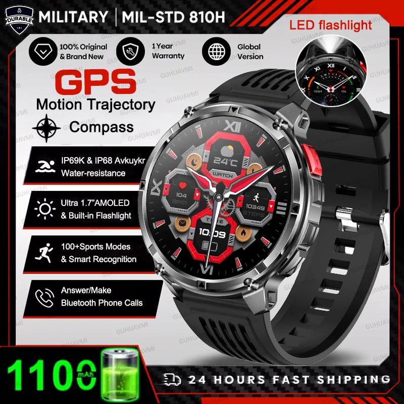 

1100mAh Large Battery Durable Adult Smart Watch GPS Strong Flashlight 10ATM Waterproof BT Call Sport Smartwatch Men 1100mAh Battery чорний