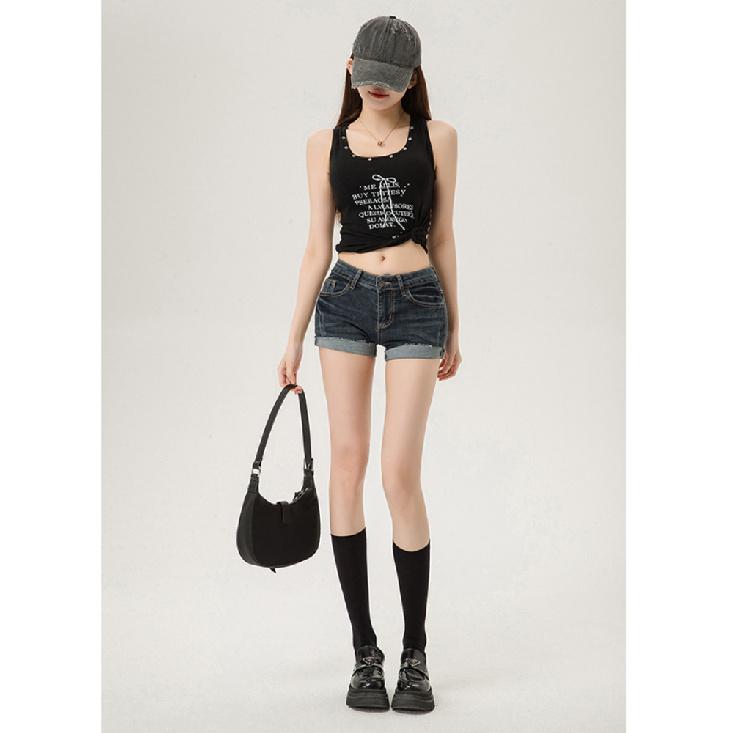 Sommer Neue Damen Koreanische Denim Shorts Hosen Dame Niedrige Taille Elastisch Slim Fit Hotpants Weiblich Dunkelblau Hüftumschmeichelnde Jeans