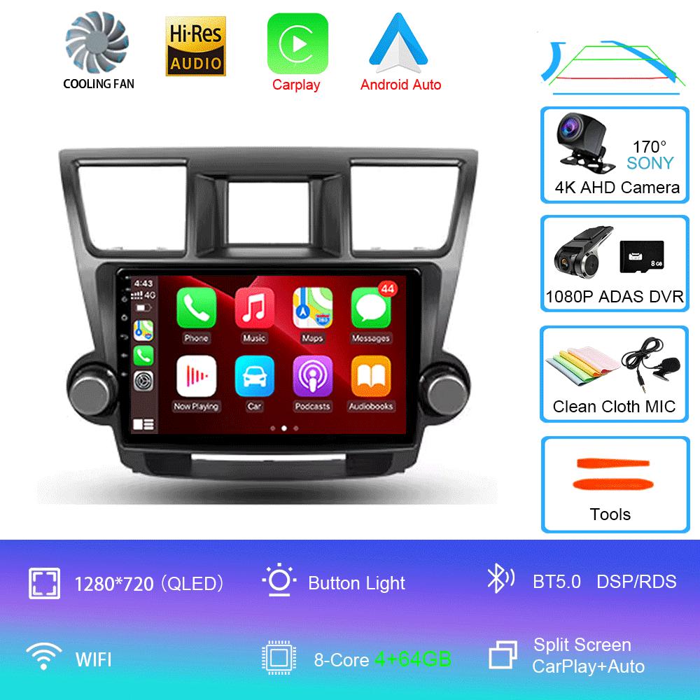 Car Radio Android 14 Carplay Auto For Toyota Highlander 2 XU40 2007-2013 Multimedia Video Player Navigation GPS Stereo 2din DSP