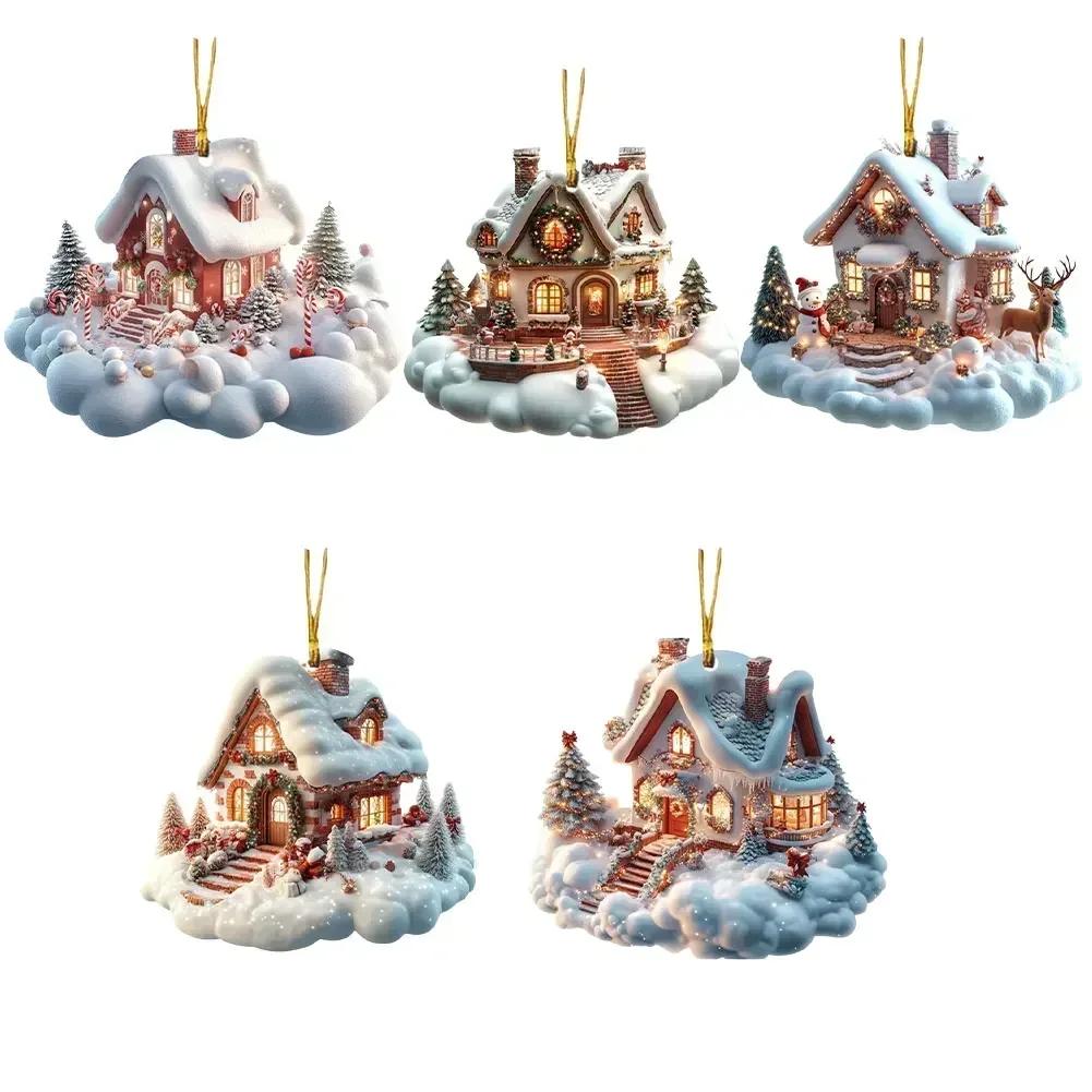 Acrylic Cloud Snow House Pendant Whimsical Ornament Cloud Snow House 8cm Acrylic Pendant Holiday Decor Whimsical Design