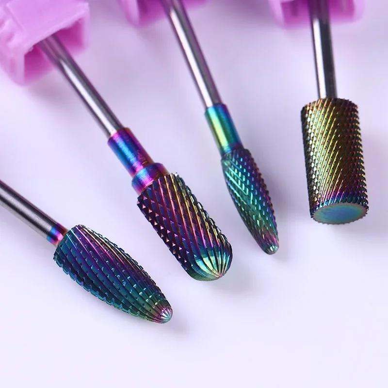 Brocas de Unha com Revestimento Arco-Íris Brocas de Metal Duro Brocas Rotativas Acessórios de Broca Manicures Ferramentas Elétricas de Beleza para Unhas
