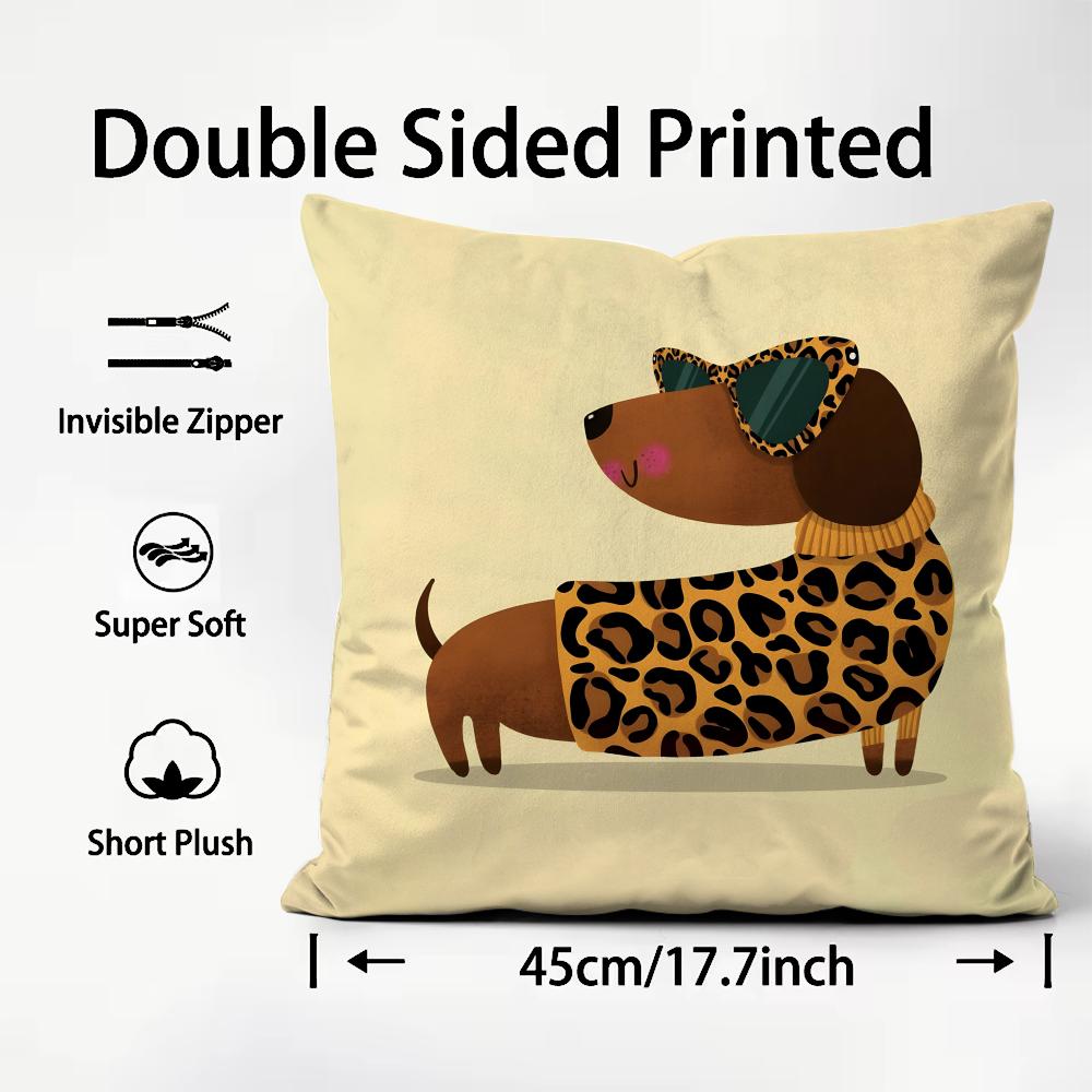 Cute Dachshund Cushion Cover Plush Fabric Soft Double-Sided Printed Sofa Warm Winter Home Child Gift Pillow Case
