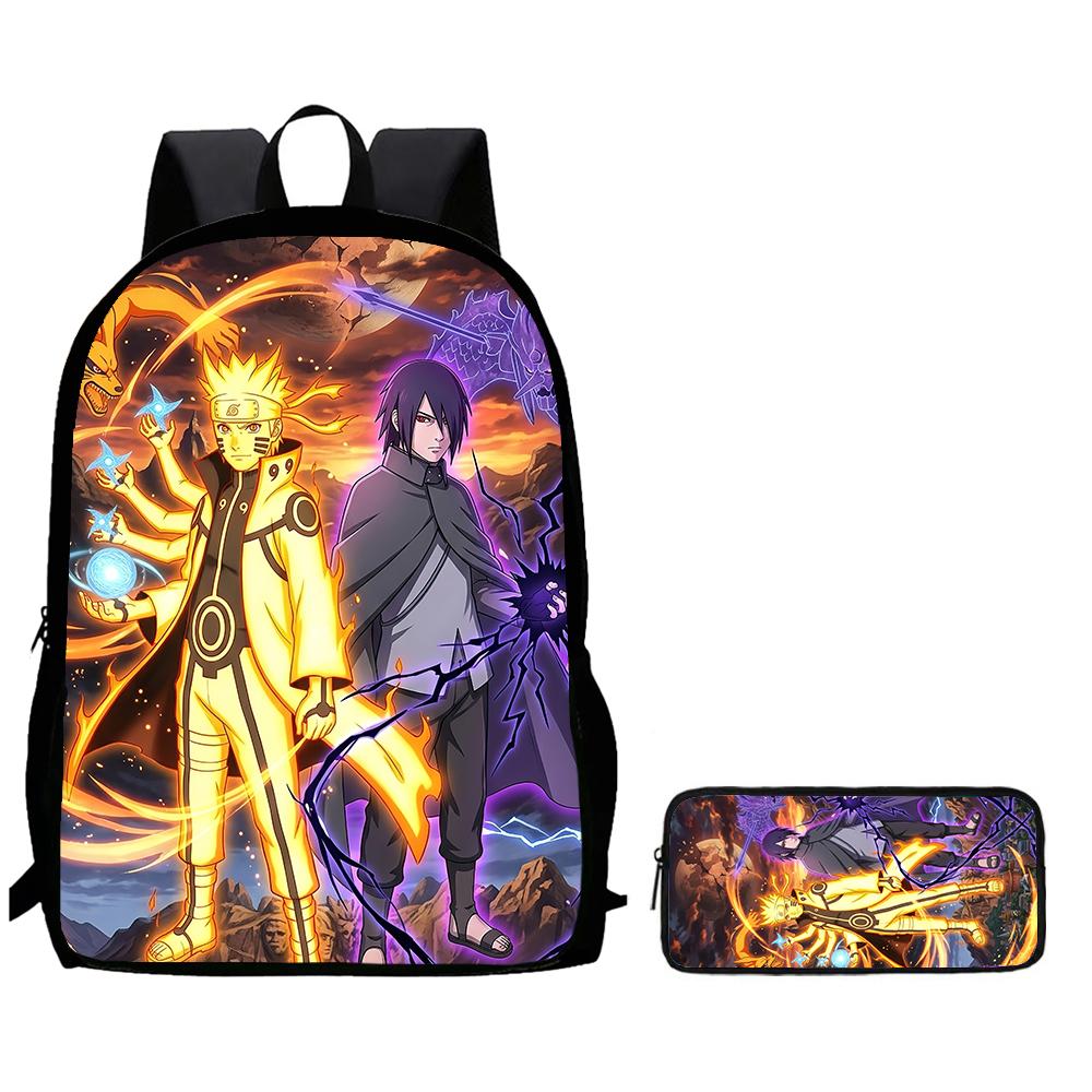 2Pcs Set Kids Backpack With Pencil Bag, Cartoon NARUTO School Bag For Boys Girls Aged 6-10, Durable Lightweight School Backpack.
