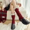 Women's Autumn Winter Red Leg Warmer Lolita Lace Frilly Heap Sock JK Knitted Foot Cover Arm Warmer Christmas New Year Boot Cuffs