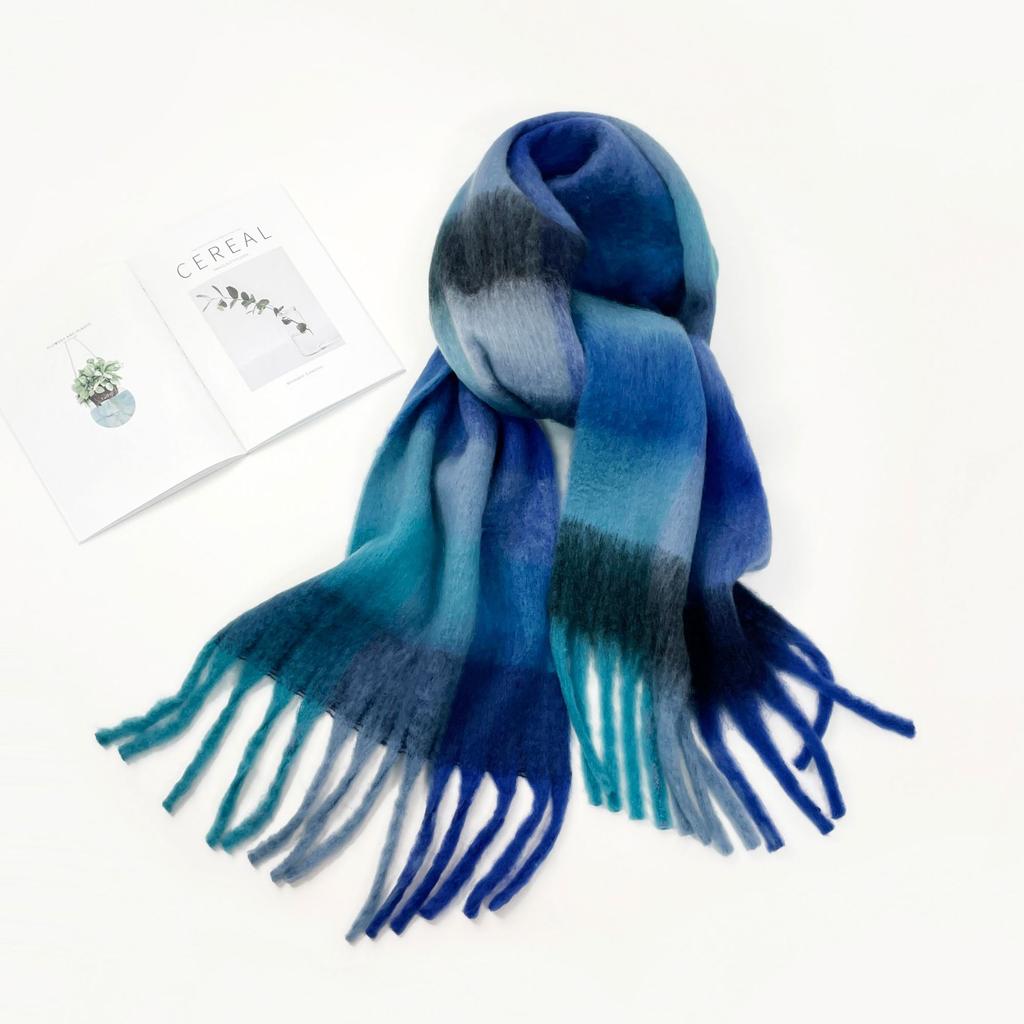 Color plaid scarf women's winter warm scarf mohair thickened long scarf hot shawl