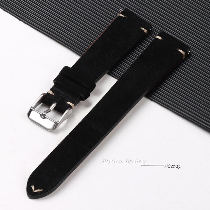 Vintage Leather Suede Watch Strap 14mm 16mm 18mm 20mm 22mm Watchband Gray Blue Brown Watch Bands Quick Release Wristband Belt 14mm чёрный