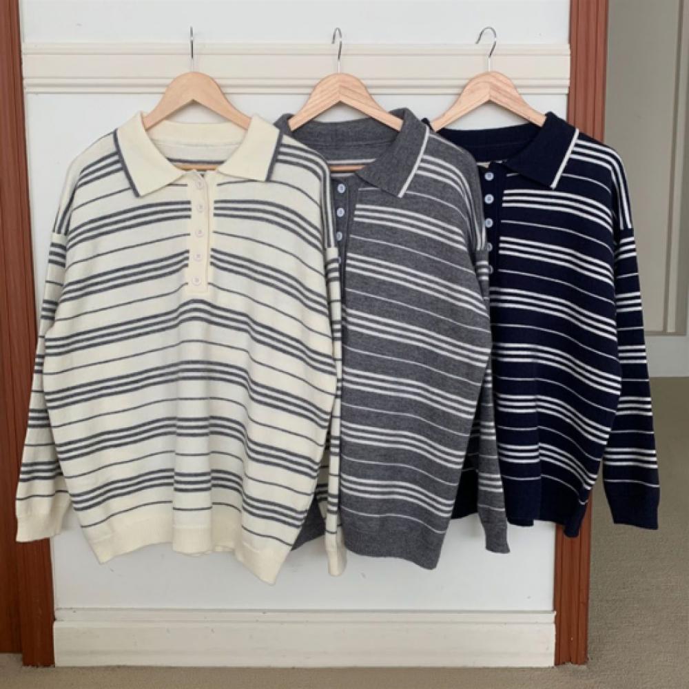 New ArrivalS Open Run Women S looSe Fit Stripe Collar Long Sleeve Knit