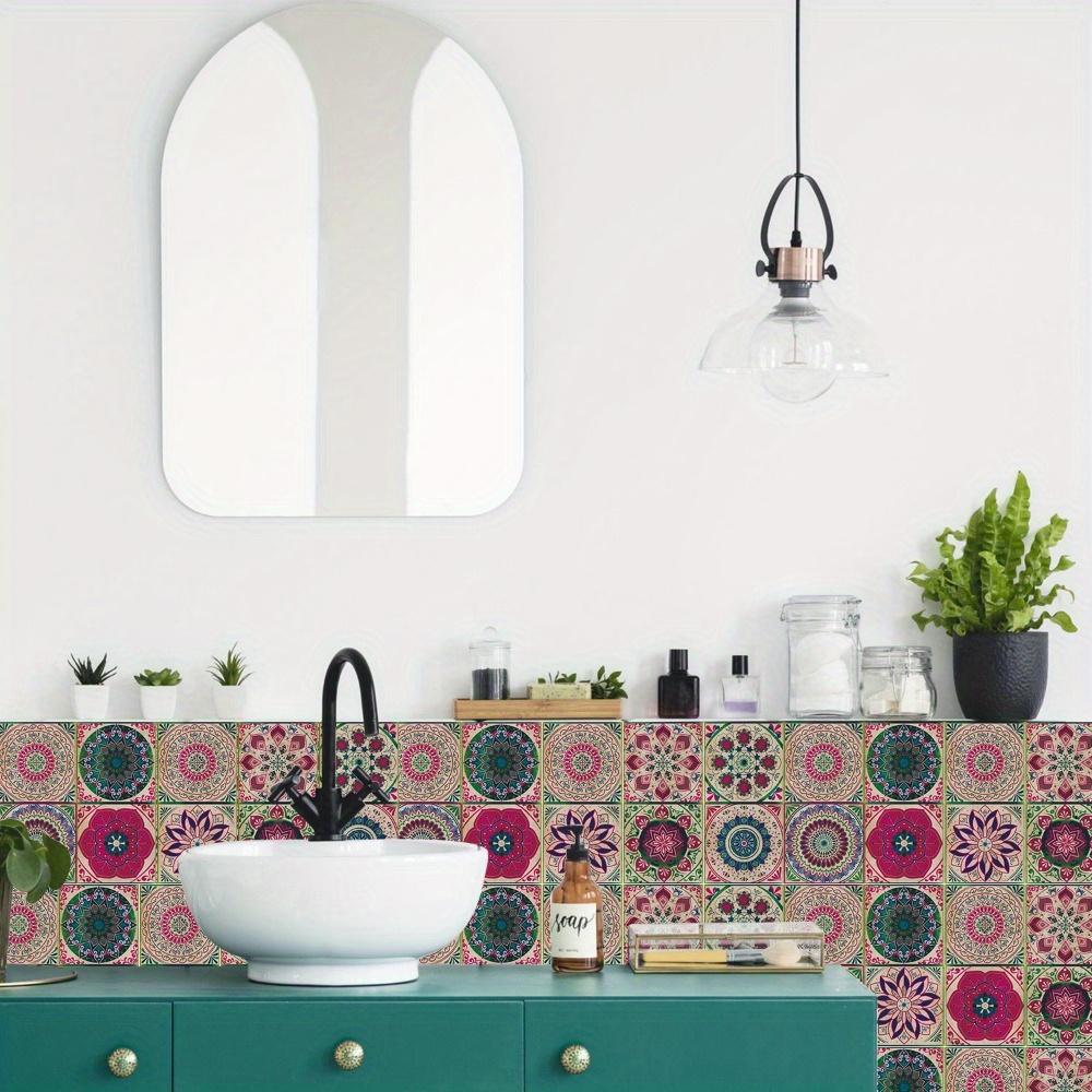 24pcs Peel and Stick Backsplash Tile Stickers Colorful Mexican Style Tile Stick On Wall Tiles Tile Self-Adhesive Wall Stickers for Kitchen Bathroom