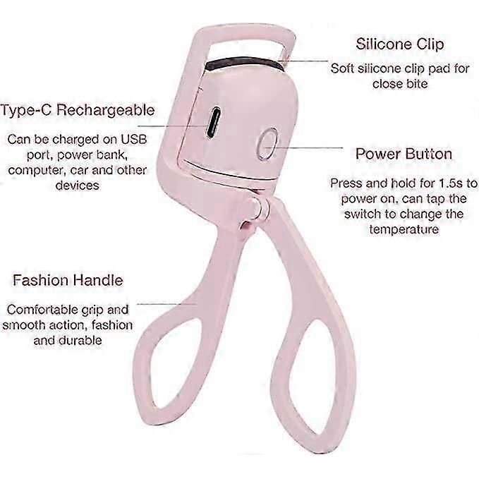 Heated Eyelash Curler (pink) - Electric Eyelash Curler, USB Rechargeable Eyelash Curler with Comb, 2 Heating Modes for Fast and Natural Curling of Eye