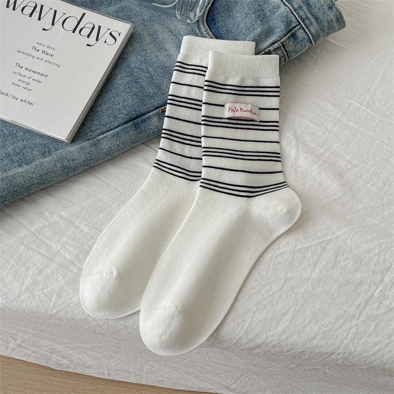 

Striped Socks, Women s Mid-calf Socks, Trendy Cotton Socks, Versatile for Students and Couples, Trendy Long Calf Pile Socks 1 pair