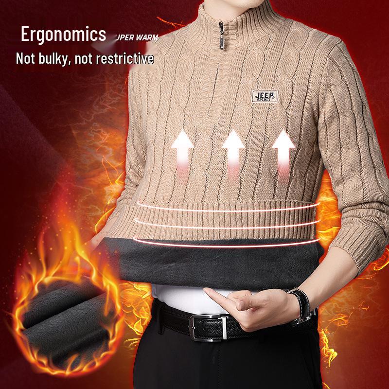 JEEP SPIRIT Men's Winter Half-Zip Fleece-Lined Knitted Sweater 2608