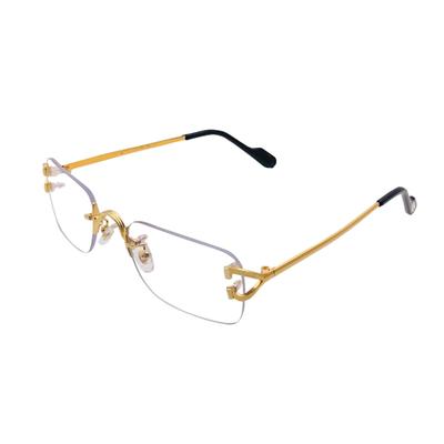 Lunettes à monture sans cerclage RSINC Lunettes Cuir cousu Optique, Pour Hommes Et Femmes, Panier 1 Métal Doré - Noir | CT00240 | 53-18-138 | A2 TW-WIH6-Q94F