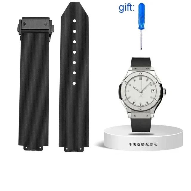 Per Hublot Donna Uomo Cinturino in Gomma Quarzo Fusion Cinturino da Polso in Silicone Fibbia Orologio in Acciaio Inossidabile 18mm 20X13MM