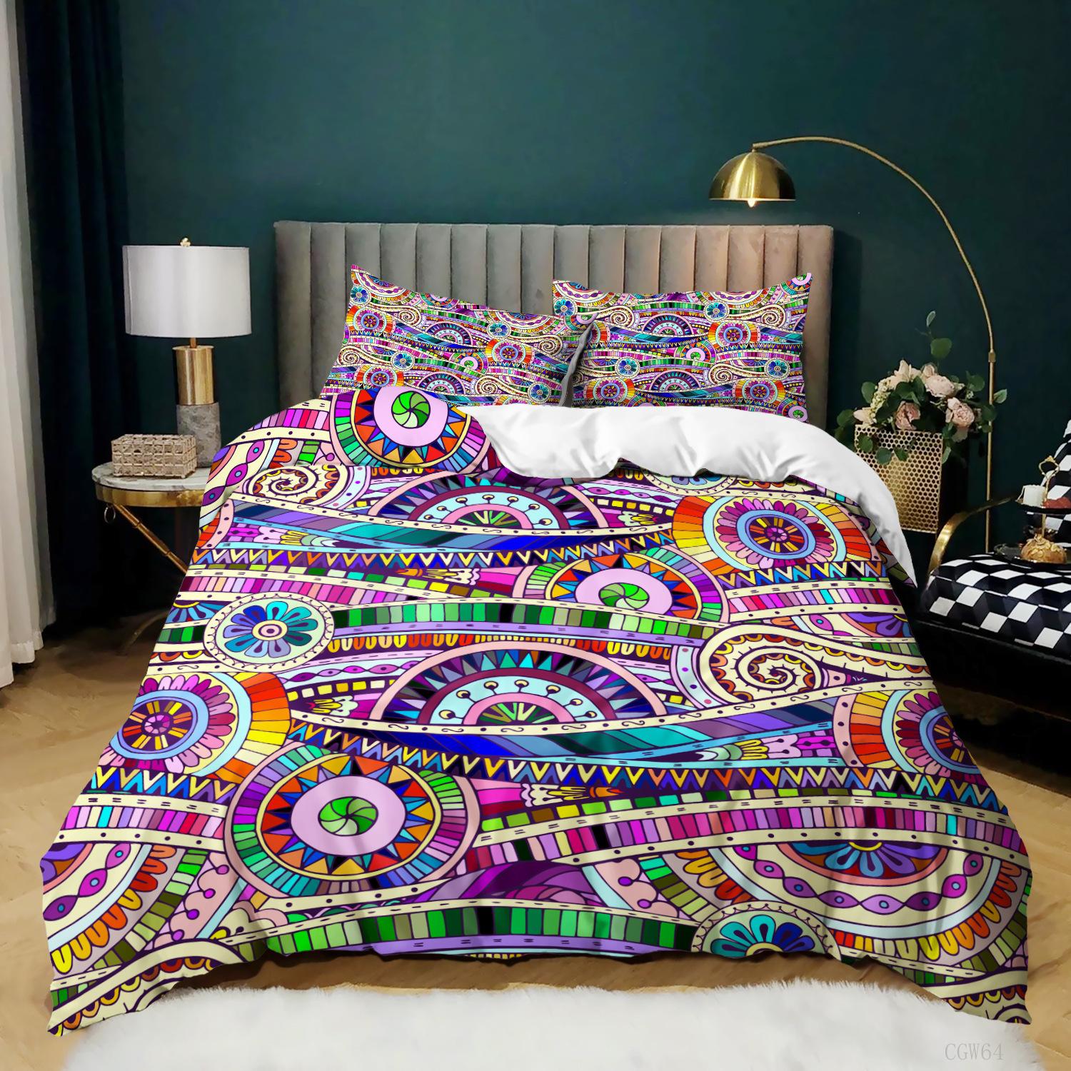 

Ethnic Bohemian Kit 3D Digital Printing Bed Three-Piece Set Quilt Cover Pillowcase 135 * 200 (two-piece set) 90g