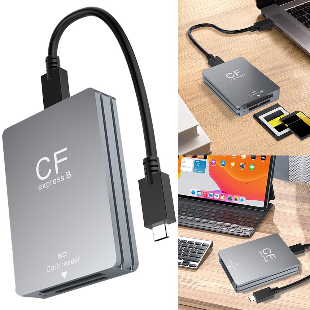 2 in 1 CFexpress Type B&SD Card Reader Portable CF Express Reader USB 3.2 10Gbps Dual-Slot with USB C To USB C/A Cable for SLR
