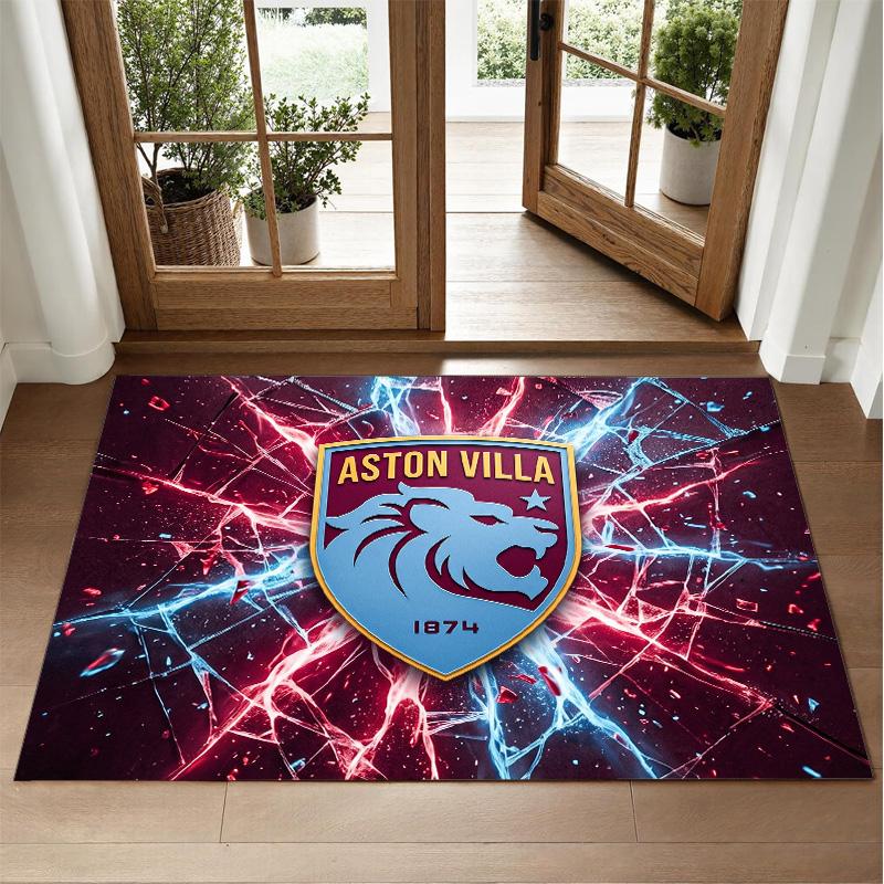 Aston Villa Football Design Crystal Velvet Rug Soft Decorative Mat for Bedroom Entrance