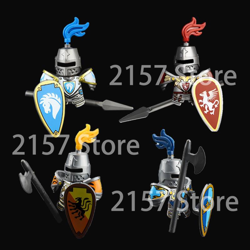 Medieval Castle Soldier Action Figures Building Block Dragon Anime Knight Accessory Warhorse Militia Helmet Shield Toy Gift S015