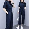 Summer Rompers Ice Silk Korean High-Waist Short-Sleeved Jumpsuit with Waist Fashion Casual Suit Jumpsuit Streetwear Lady