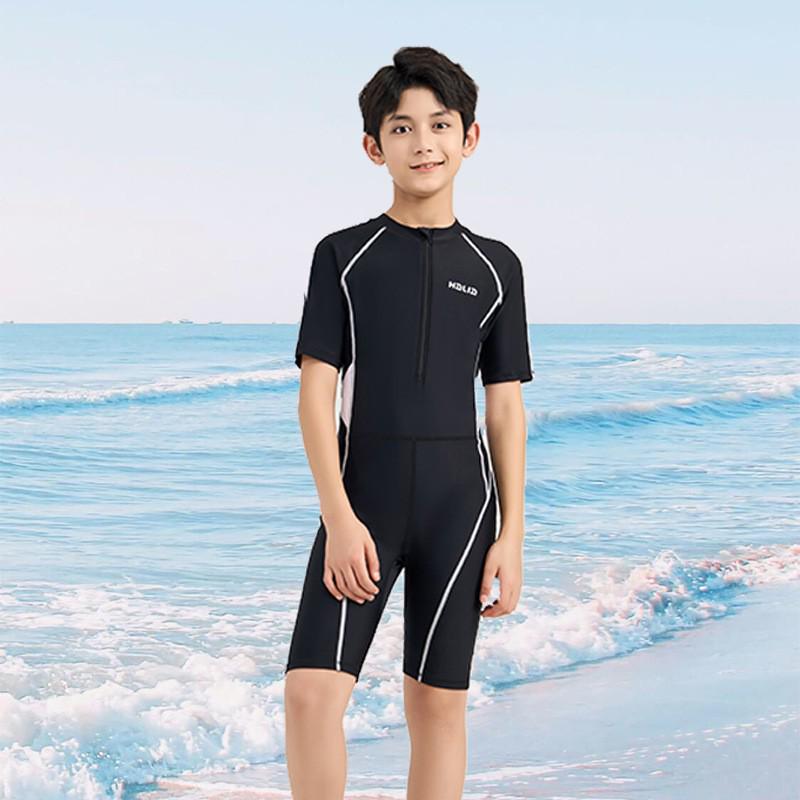 Boys' Quick-Dry One-Piece Training Swimsuit with Sun Protection for School Teens