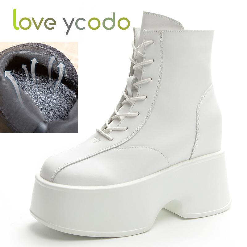 

Женские и школьные ботинки Marton на платформе в стиле ретро, ​​осенние и зимние модные кожаные ботинки 37 белый
