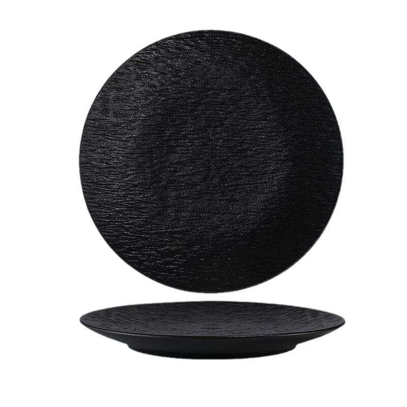 Japanese-style Black and White Stone-pattern Ceramic Plate Wear-resistant Round Steak Plate Home Dinner Cooking Plate Tableware