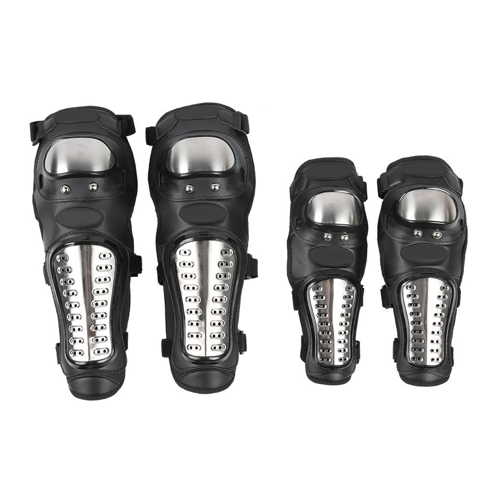 4 Pcs Stainless Steel Anti Fall Elbow Knee Pads Shin Guards Protective Gear Set for Outdoor Sports Motorcycle