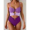 European and American Swimsuit Women's Sexy Splicing Metal Buckle Hollow One-piece Swimsuit Hot Spring Vacation Swimsuit Women