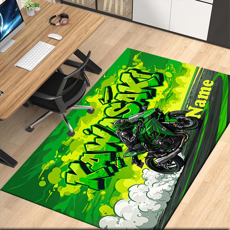 Custom Name Motorcycle Printed Carpet, for Office Chair Living Room Bedroom Kitchen Room Decor Gifts.