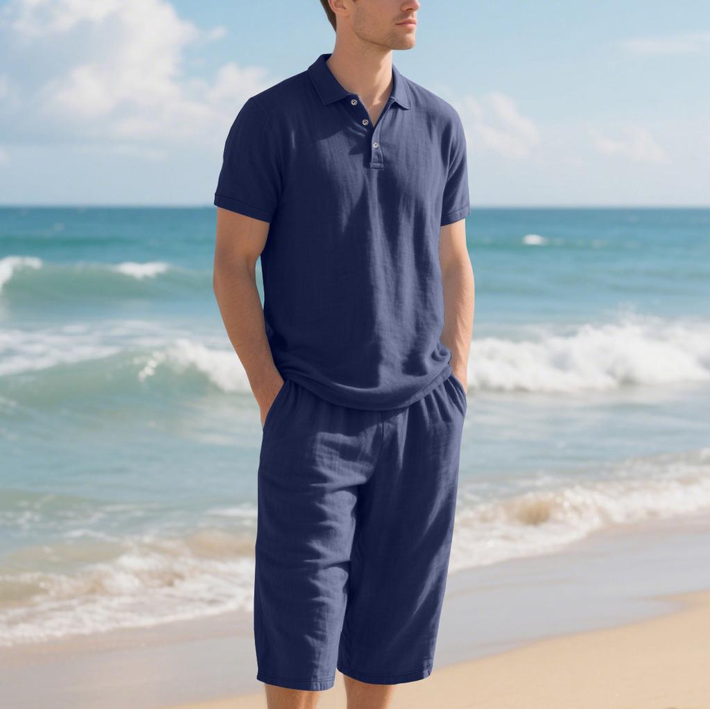 Men's Daily Casual Linen 2 Piece Outfit Lapel Long Sleeve Shirt & Long Pants Breathable Comfortable All-Match Wear Set