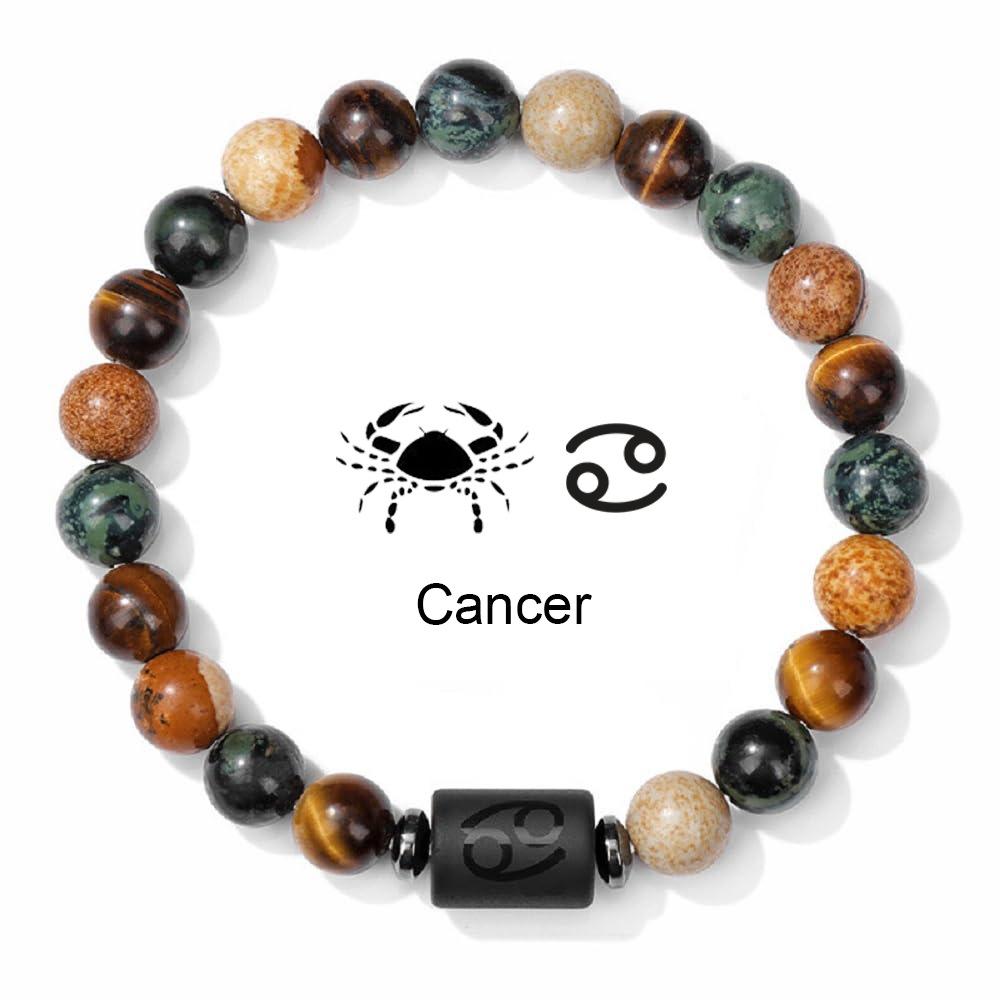 Natural Stone Tiger Eye Picture Jasper Round Beads 12 Constellation Bracelet for Men and Women Zodiac Signs Bracelet Aries