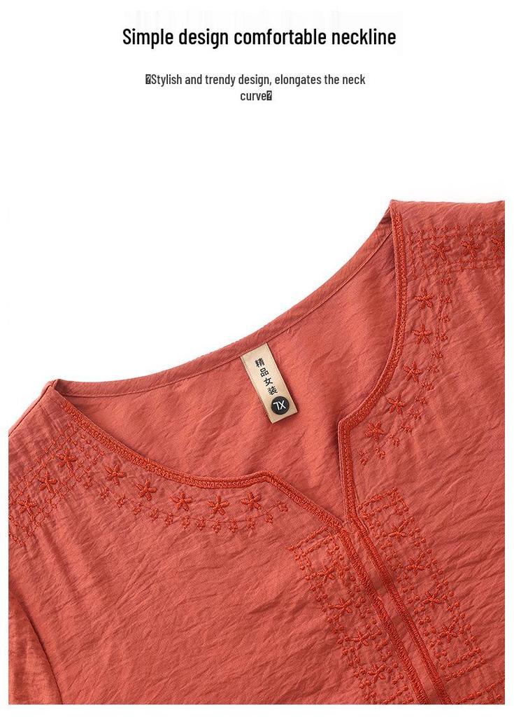 Stylish Plus Size Cotton & Linen Summer Top for Middle-Aged and Elderly Women